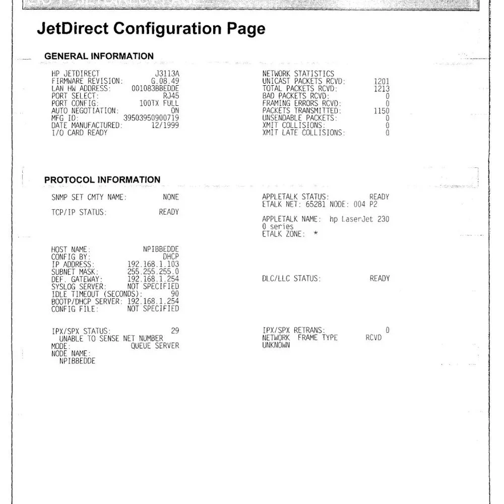 HP JetDirect 600N Print Server J3113A | J3113-60002 | DOM 12/1999 USED
